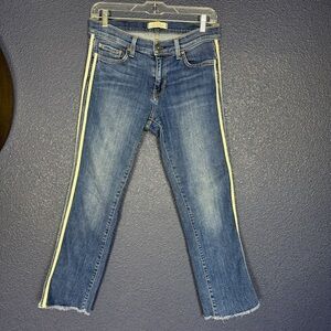 Principle Denim Innovators Cropped Jeans with White Stripe, Size 28